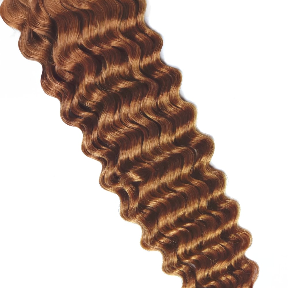 Curly Clip-In Human Hair Extensions - Light Auburn (#30)