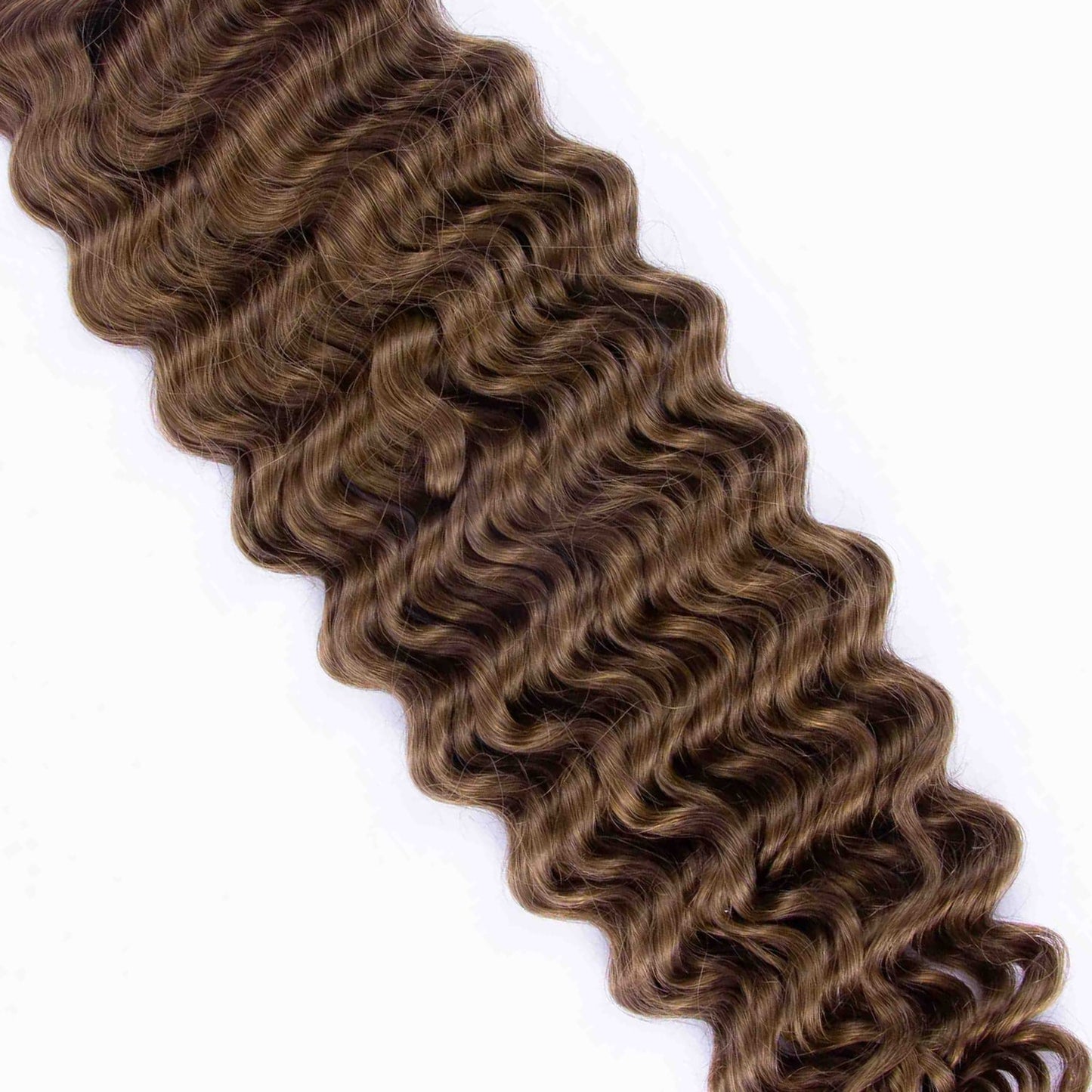 Light/Chestnut Brown (#6) Curly Clip In Hair Extensions - Hair extension zoomed in