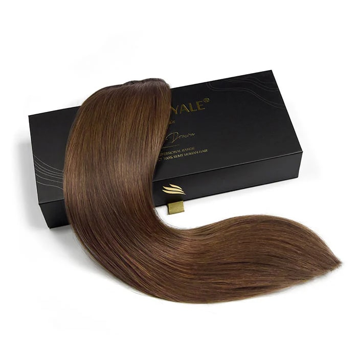 Light/Chestnut Brown (#6) Remy Royale Double Drawn Weave Extensions - Hair extension and box