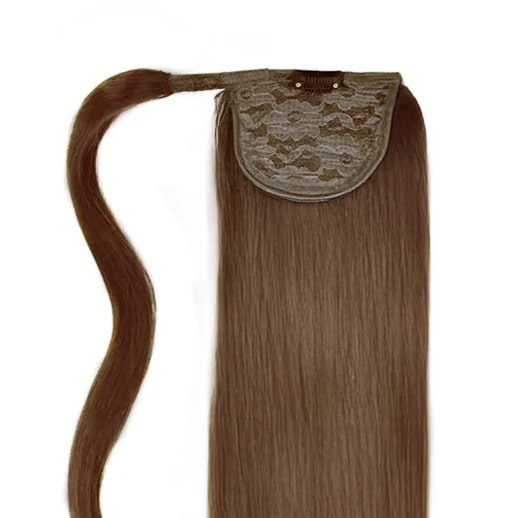 Light/Chestnut Brown (#6) Straight Up Wrap Around Ponytail - Attachment method