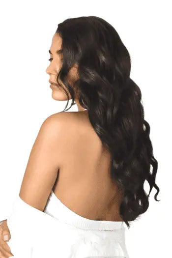 model wearing double weft hair extension