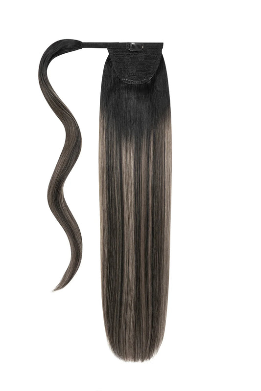 Silver shadow balayage wrap around ponytail hair extension