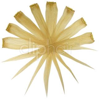 15 Inch Remy Clip in Human Hair Extensions Highlights / Streaks - Bleach Blonde (#613)