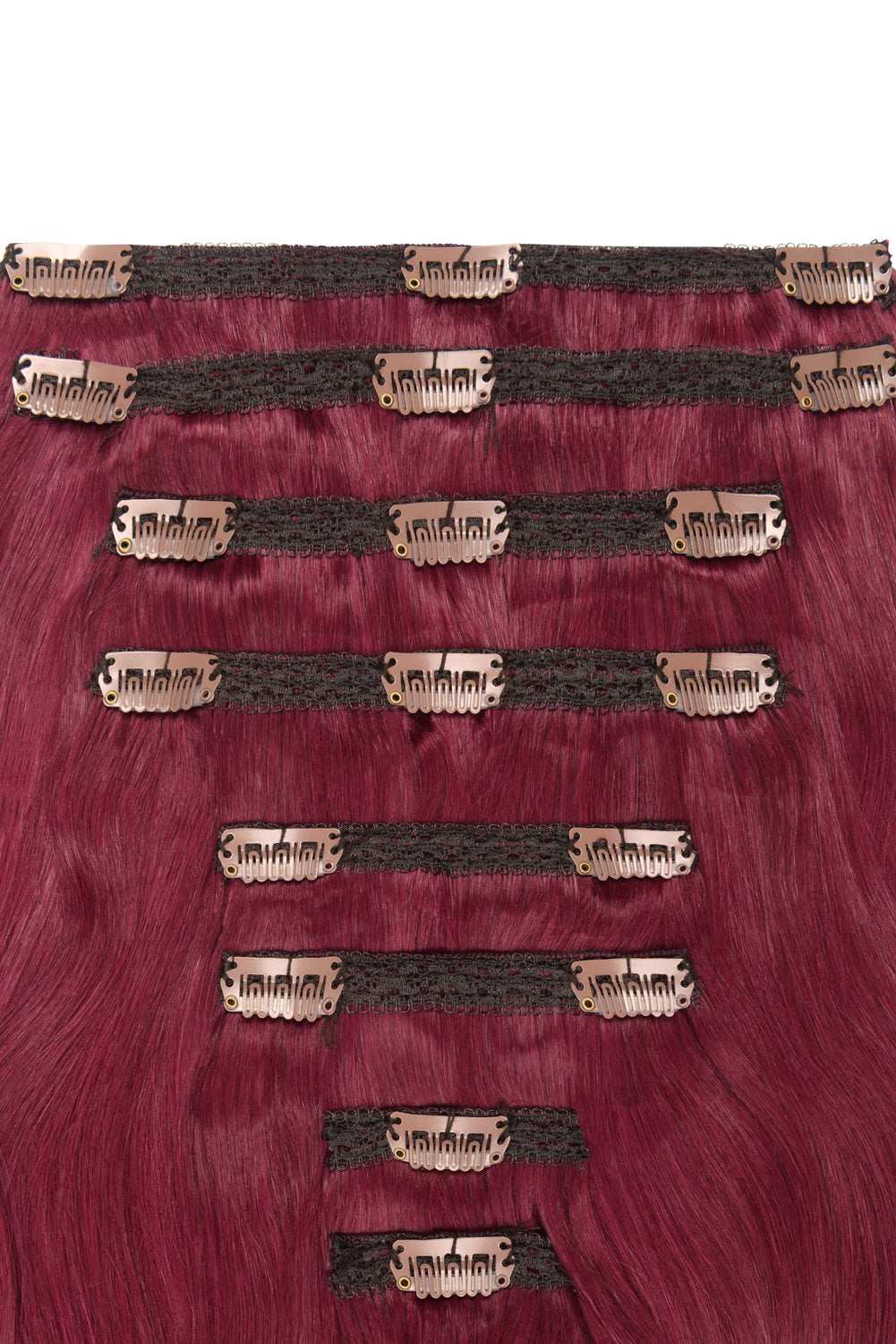 Double Wefted Full Head Remy Clip in Human Hair Extensions - Plum/Cherry Red (#530)