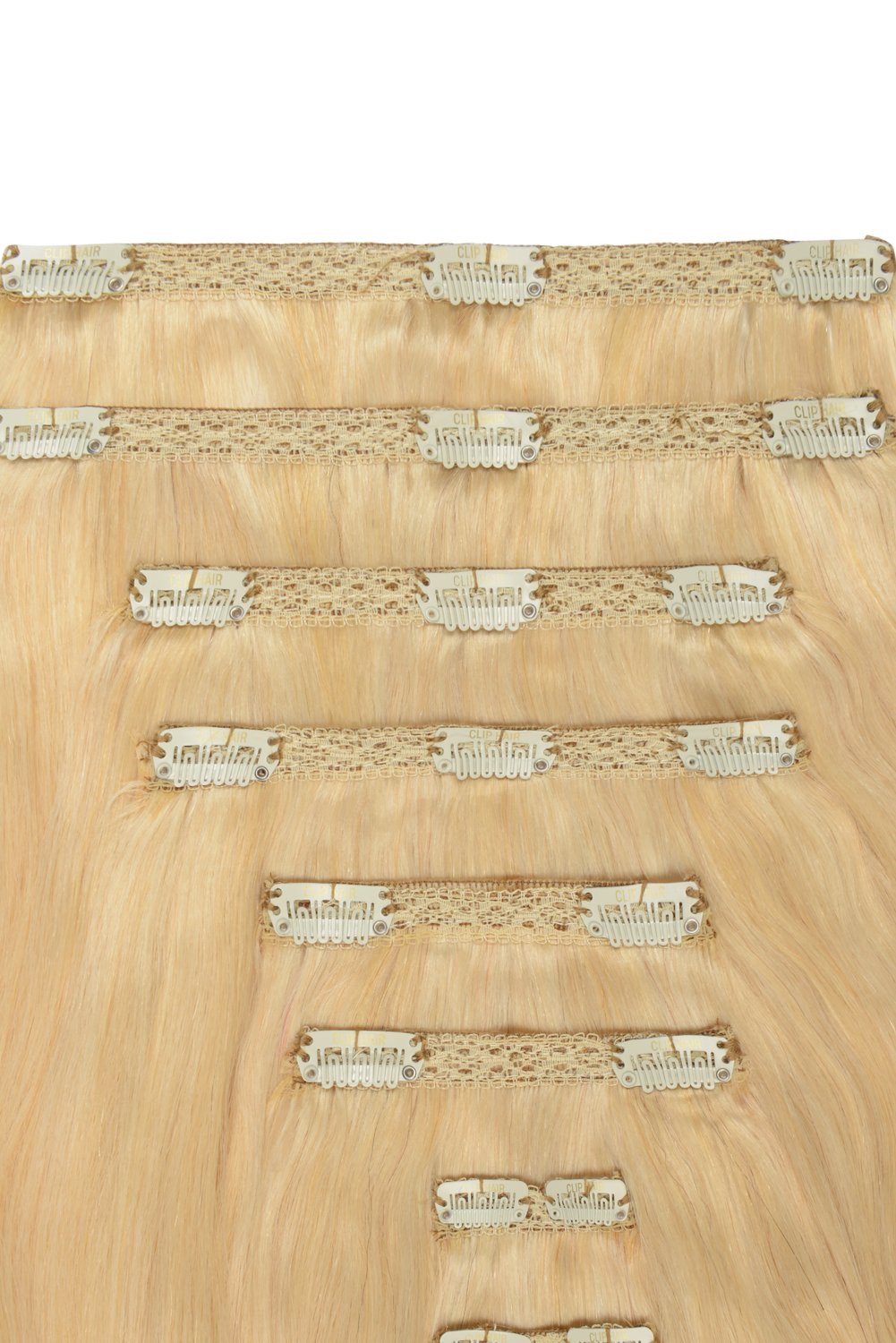 Double Wefted Full Head Remy Clip in Human Hair Extensions - Creamy Blonde (#22/613)
