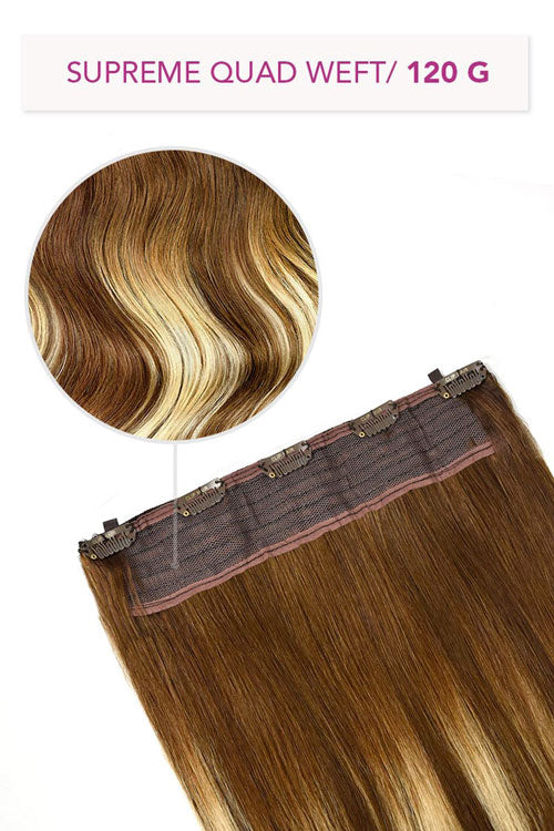 Chestnut Bronde Balayage Supreme Quad Weft Einteilige Clip-In-Haarverlängerungen