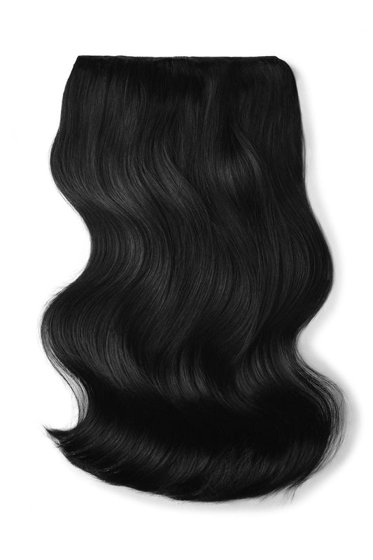 Double Wefted Full Head Remy Clip in Human Hair Extensions - Jet Black (#1)