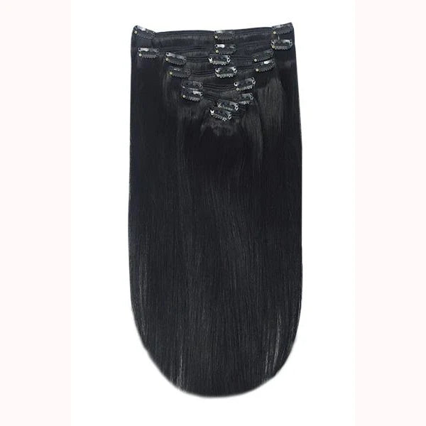 Full Head Remy Clip in Human Hair Extensions - Jet Black (#1)
