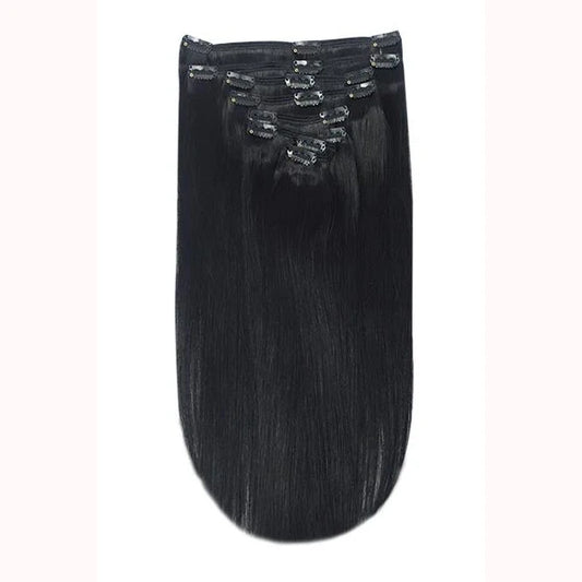 Full Head Remy Clip in Human Hair Extensions - Jet Black (#1)