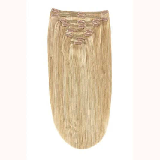 Extensions de cheveux humains Remy à clips pour tête complète – Blond caramel (#10/16)