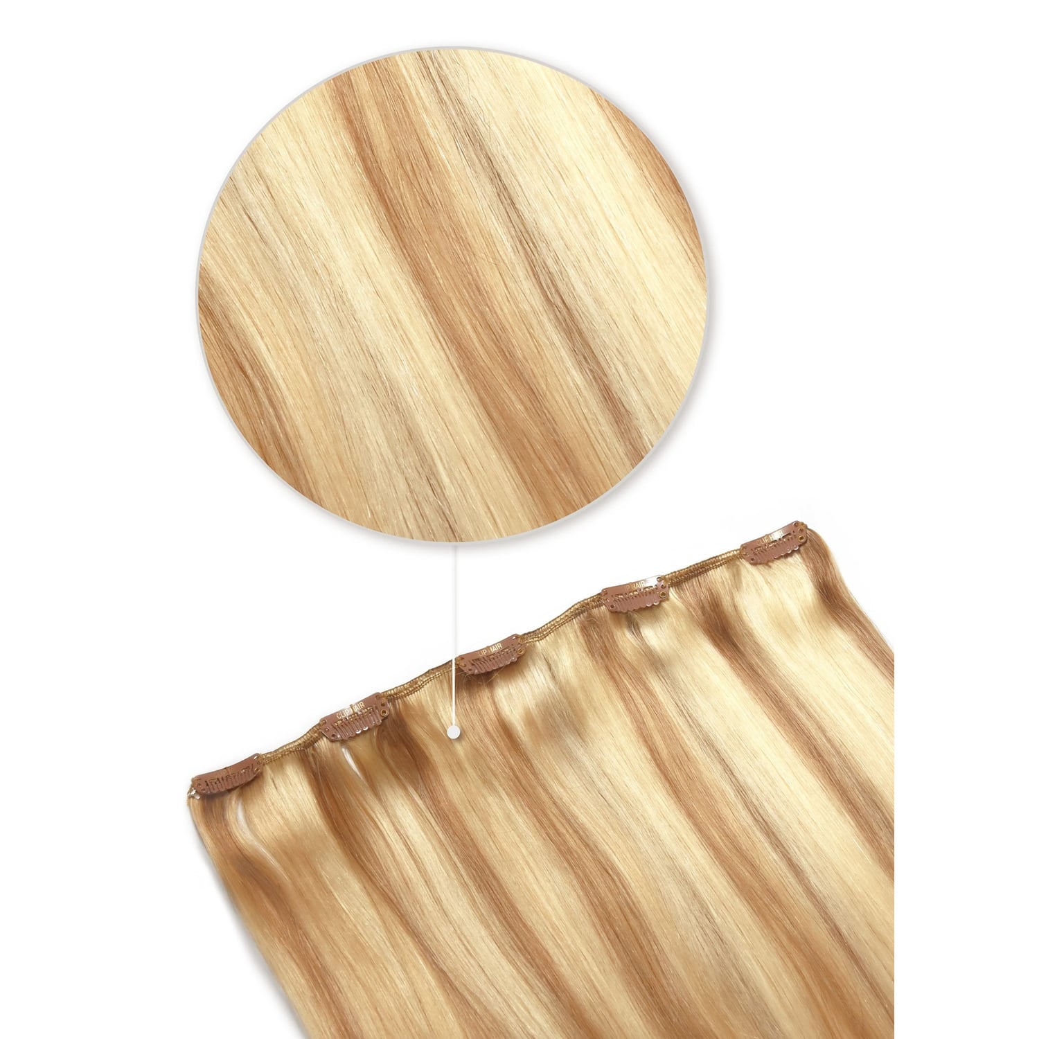 Natural Sandy Blonde (#12/16/613) One Piece Top-Up Hair Extensions: attachment method