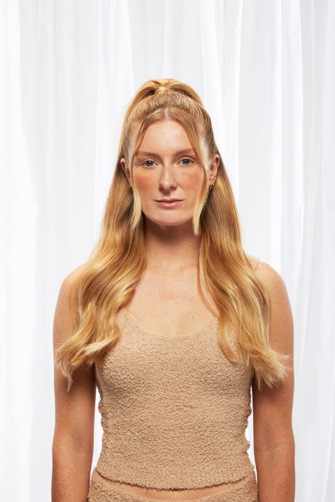 model after adding strawberry blonde hair extension