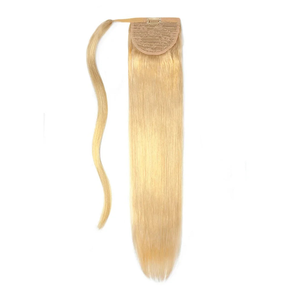 Hellgoldblond (Nr. 16), gerade nach oben gewickelte Pferdeschwanzverlängerung
