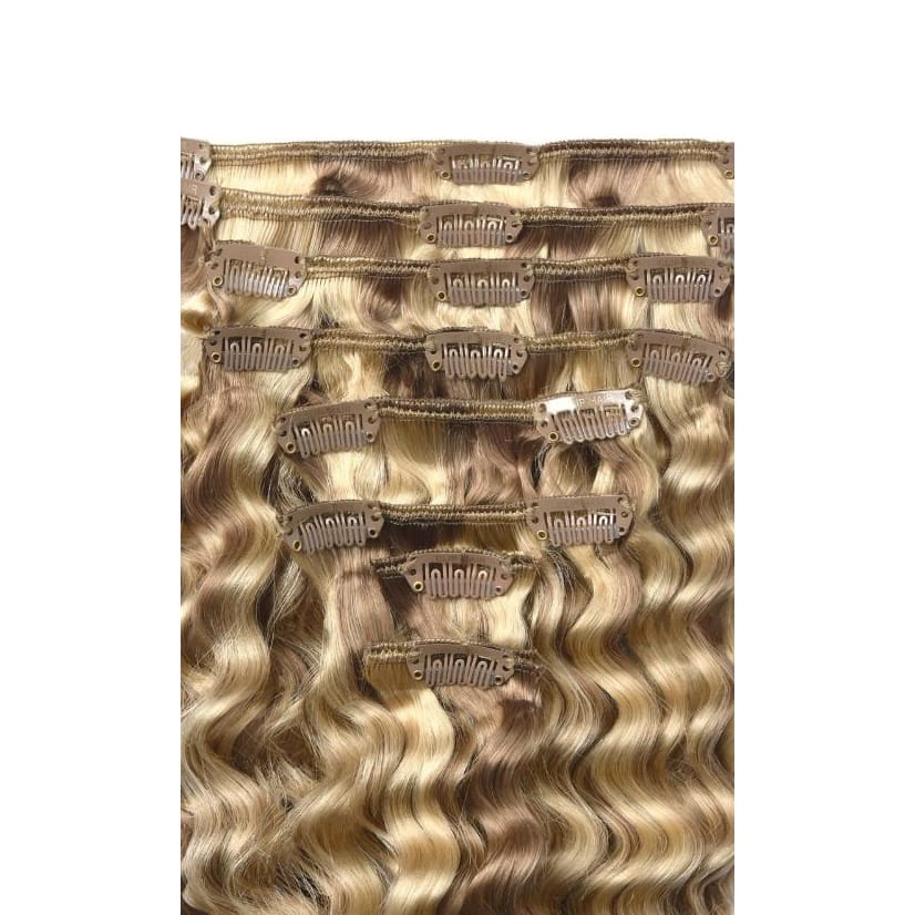 Biscuit Blondey (#18/613) Curly Full Head Set: extension attachment method