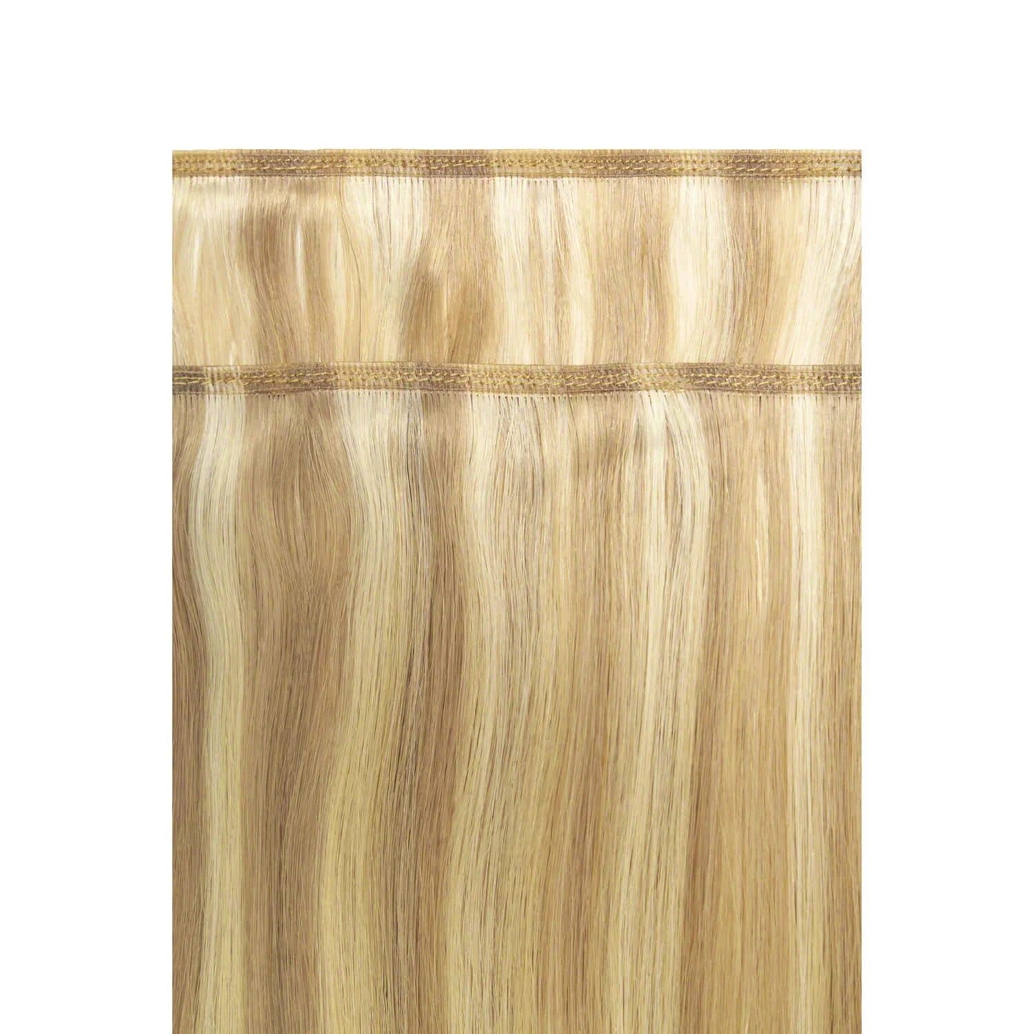 Biscuit Blondey (#18/613) Remy Royale Flat Weft Hair Extensions: extension attachment method