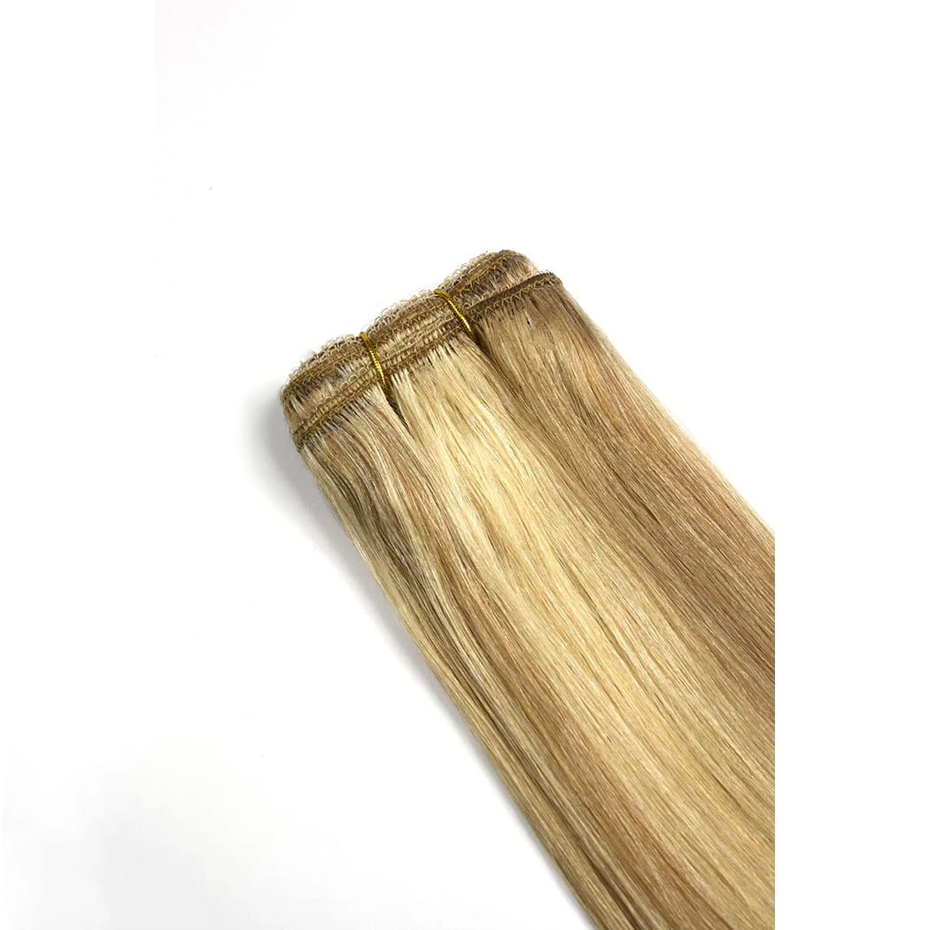 Biscuit Blondey (#18/613) Remy Royale Hair Weft Hair Extensions: extension attachment method