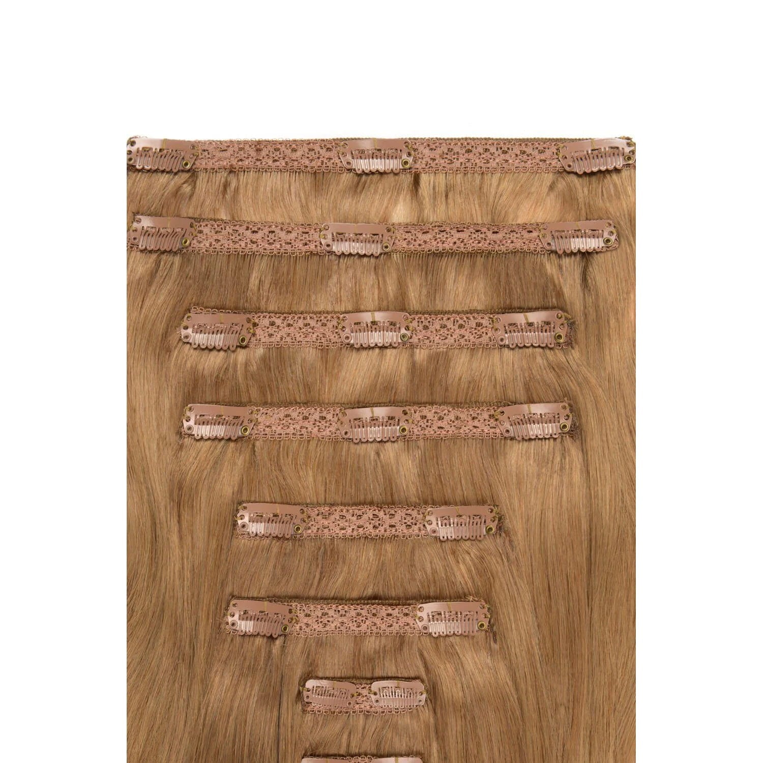 Lightest Brown (#18) Double Weft Hair Extensions: extension attachment method