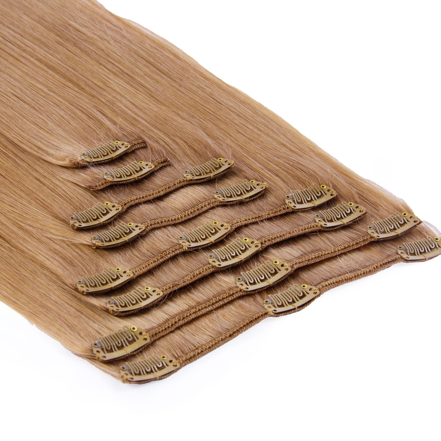 Lightest Brown (#18) Full Head Set Hair Extensions: extension attachment method