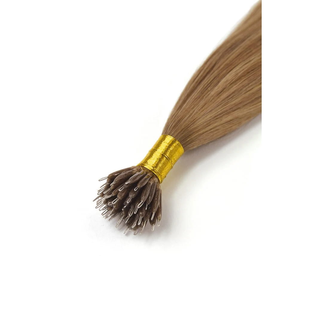 Lightest Brown (#18) Remy Royale Nano Ring Hair Extensions: extension attachment method