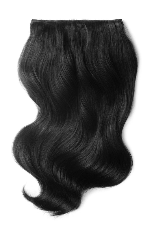 Double Wefted Full Head Remy Clip in Human Hair Extensions - Off/Natural Black (#1B)