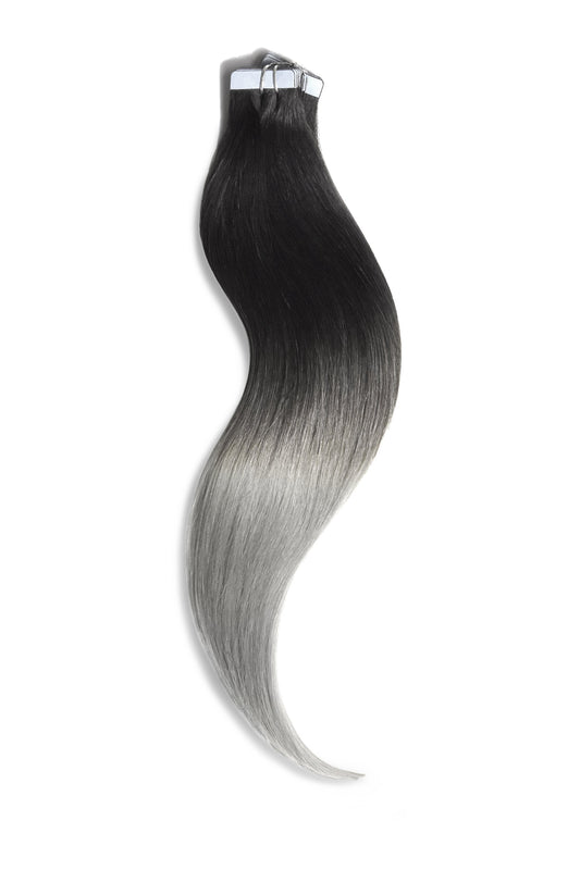 Tape in Remy Human Hair Extensions Silver Black Ombre (#T1B/SG)