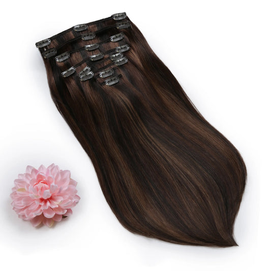 Full Head Remy Clip in Human Hair Extensions - Espresso Melt (#2/4/6)