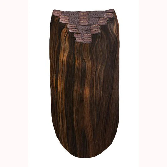 Extensions de cheveux humains à clips Remy pleine tête - Espresso Melt (#2/4/6)