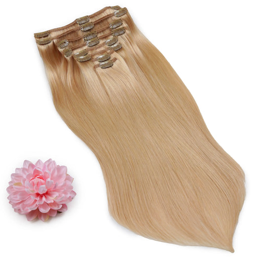 Full Head Remy Clip in Human Hair Extensions - Strawberry/Ginger Blonde (#27)