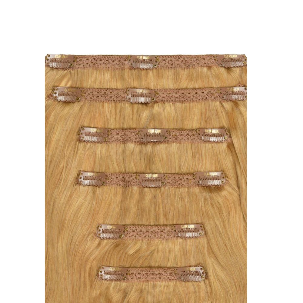 Double Wefted Full Head Remy Clip in Human Hair Extensions - Strawberry/Ginger Blonde (#27)