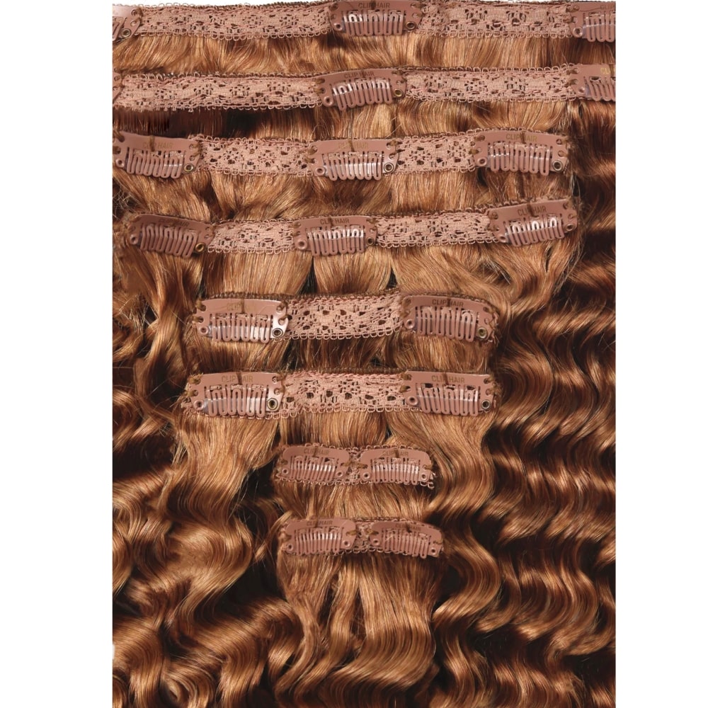Curly Clip-In Human Hair Extensions - Light Auburn (#30)