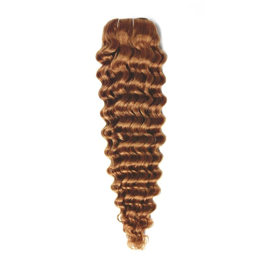 Curly Clip-In Human Hair Extensions - Light Auburn (#30)