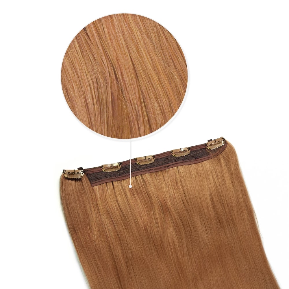 Quad Wefted Remy Clip in One Piece Human Hair Extensions - Light Auburn (#30)