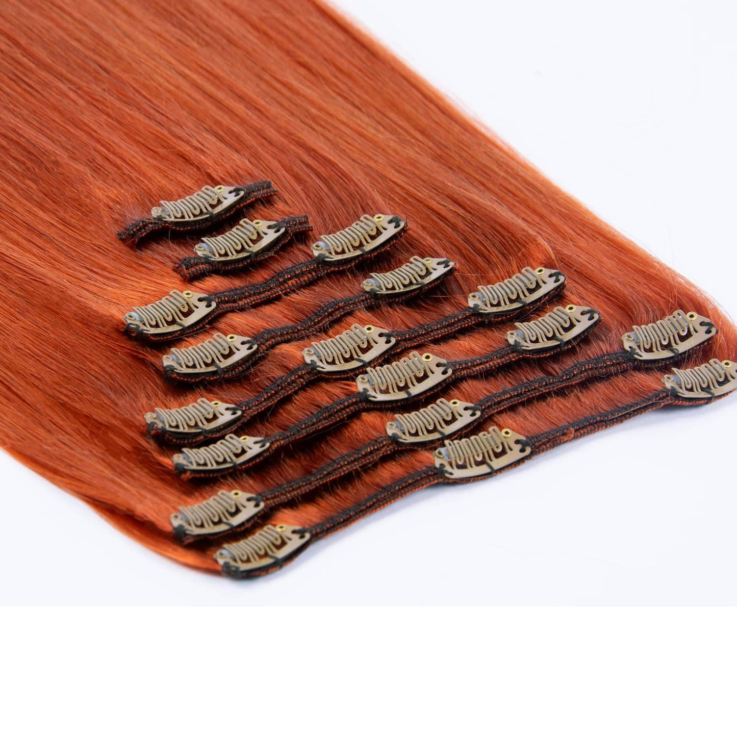 Flaming Ginger (#350) Full Head Set Hair Extensions: extension attachment method