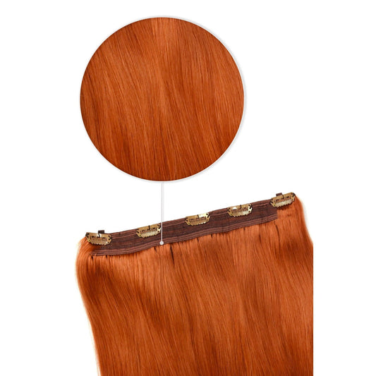 Quad Wefted Remy Clip in One Piece Human Hair Extensions - Flaming Ginger (#350)