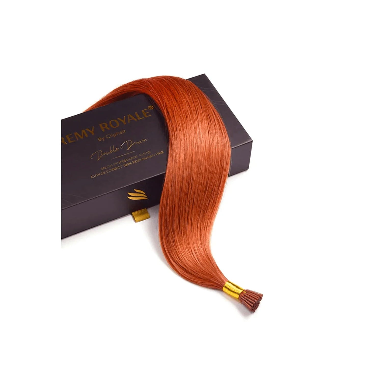 Flaming Ginger (#350) Remy Royale I-Tip Hair Extensions: hair extension and package