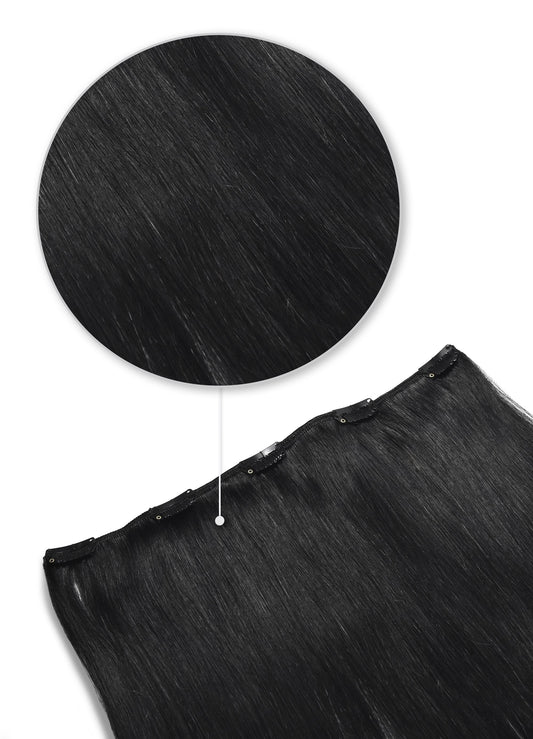 One Piece Top-up Remy Clip in Human Hair Extensions - Jet Black (#1)