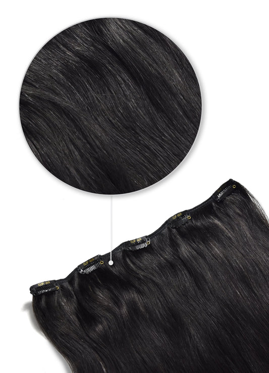 One Piece Top-up Remy Clip in Human Hair Extensions - Off/Natural Black (#1B)