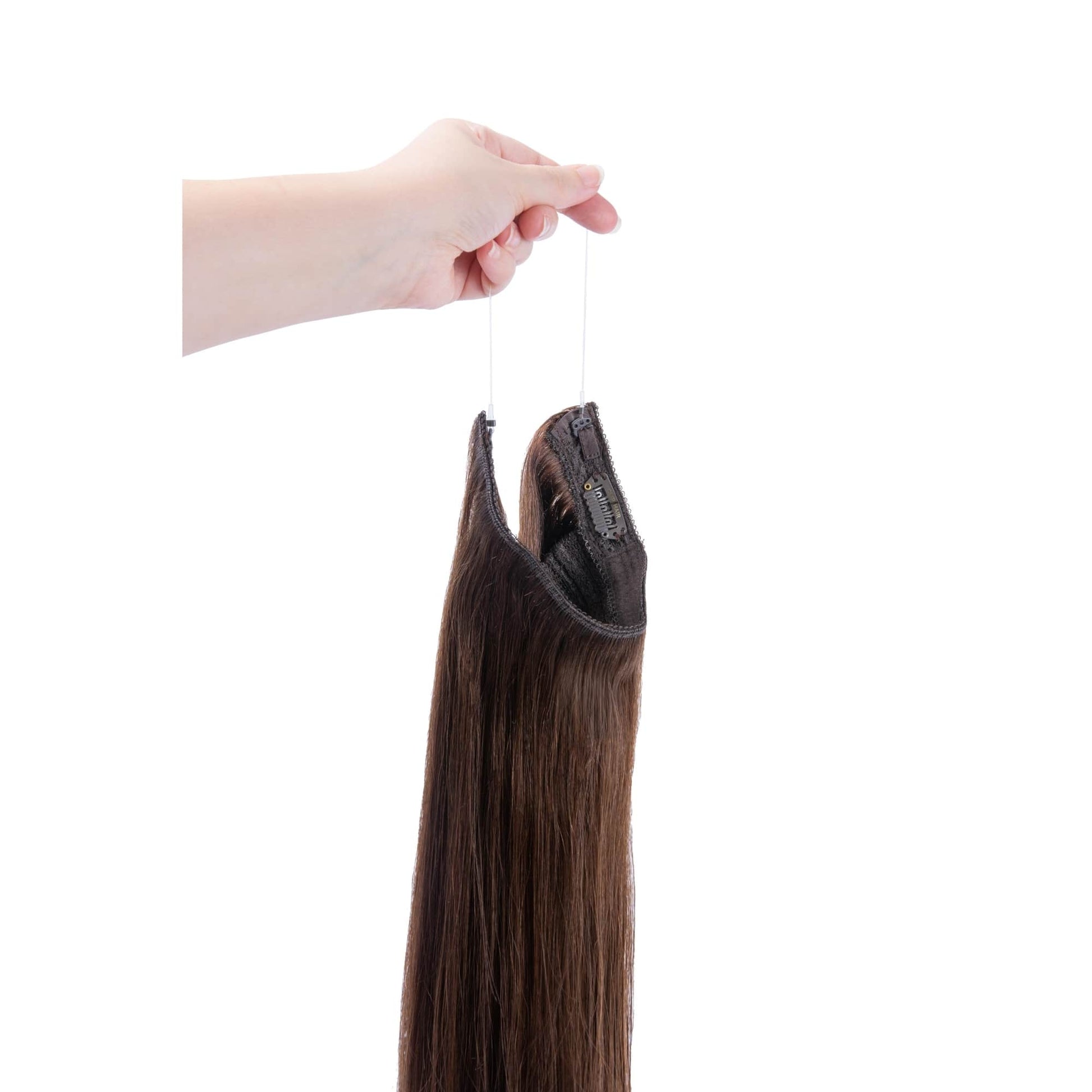 Hand Holding Medium Brown (#4) Halo Hair Extensions