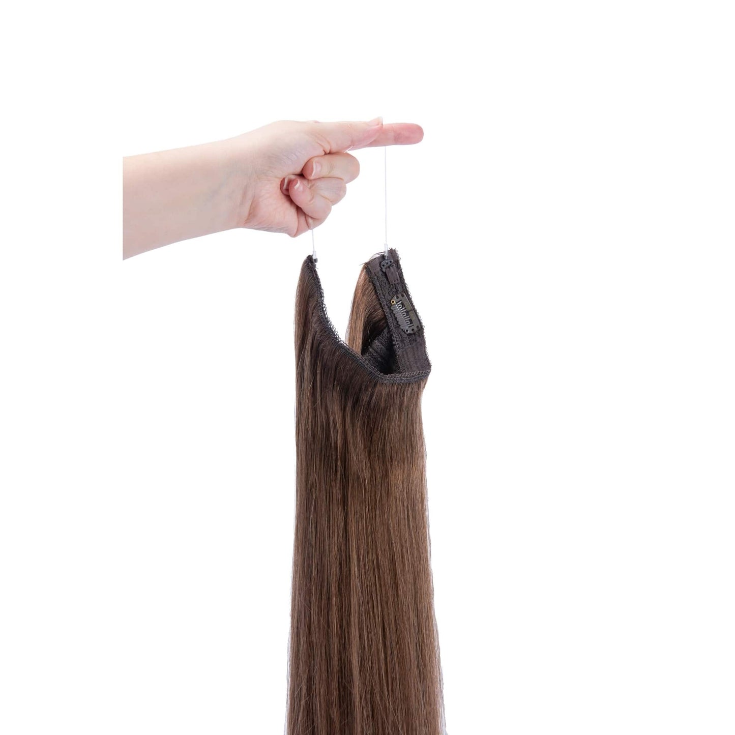 Hand Holding Light Brown (#6) Halo Hair Extensions