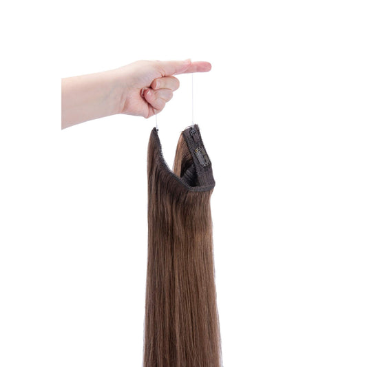 Hand Holding Light Brown (#6) Halo Hair Extensions