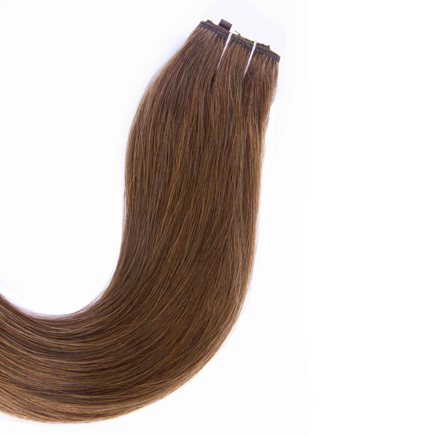 Light/Chestnut Brown (#6) Quad Weft Clip In One Piece Hair Extensions  - Hair extension zoomed in