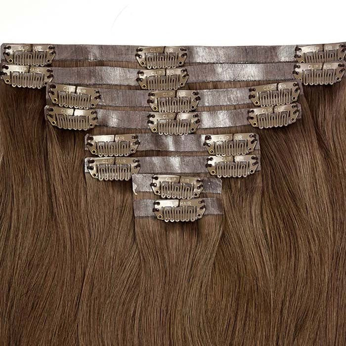 Light Brown (#6) Double Drawn Seamless Clip In Hair Extensions - Attachment method