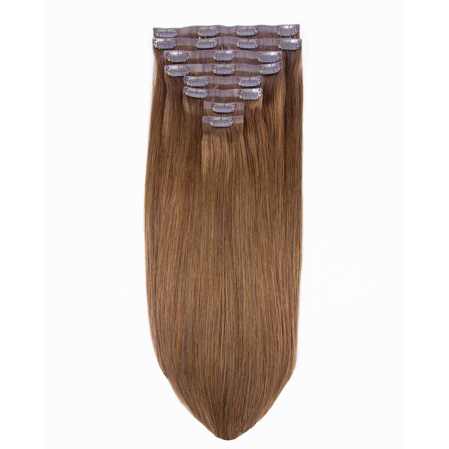 Light Brown (#6) Double Drawn Seamless Clip In Hair Extensions - Full hair extension