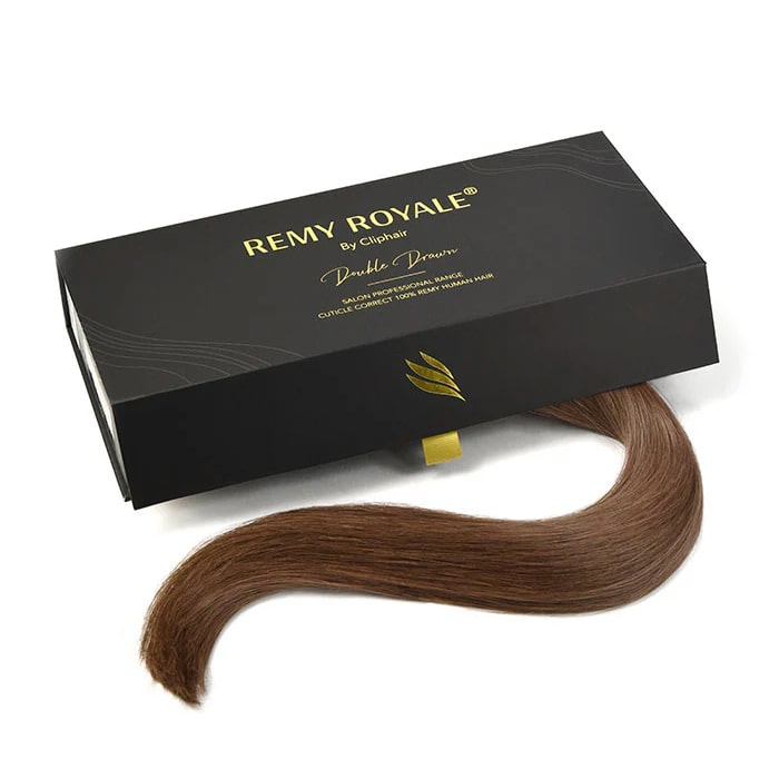 Light/Chestnut Brown (#6) Nano Ring Hair Extensions - Hair extension and box