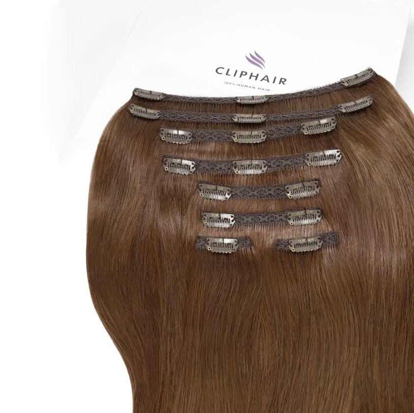 Light/Chestnut Brown (#6) Ultra-Volume Clip In Full Head Set - Attachment method