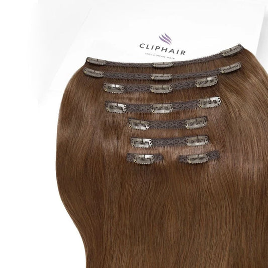 Light/Chestnut Brown (#6) Ultra-Volume Clip In Full Head Set - Attachment method