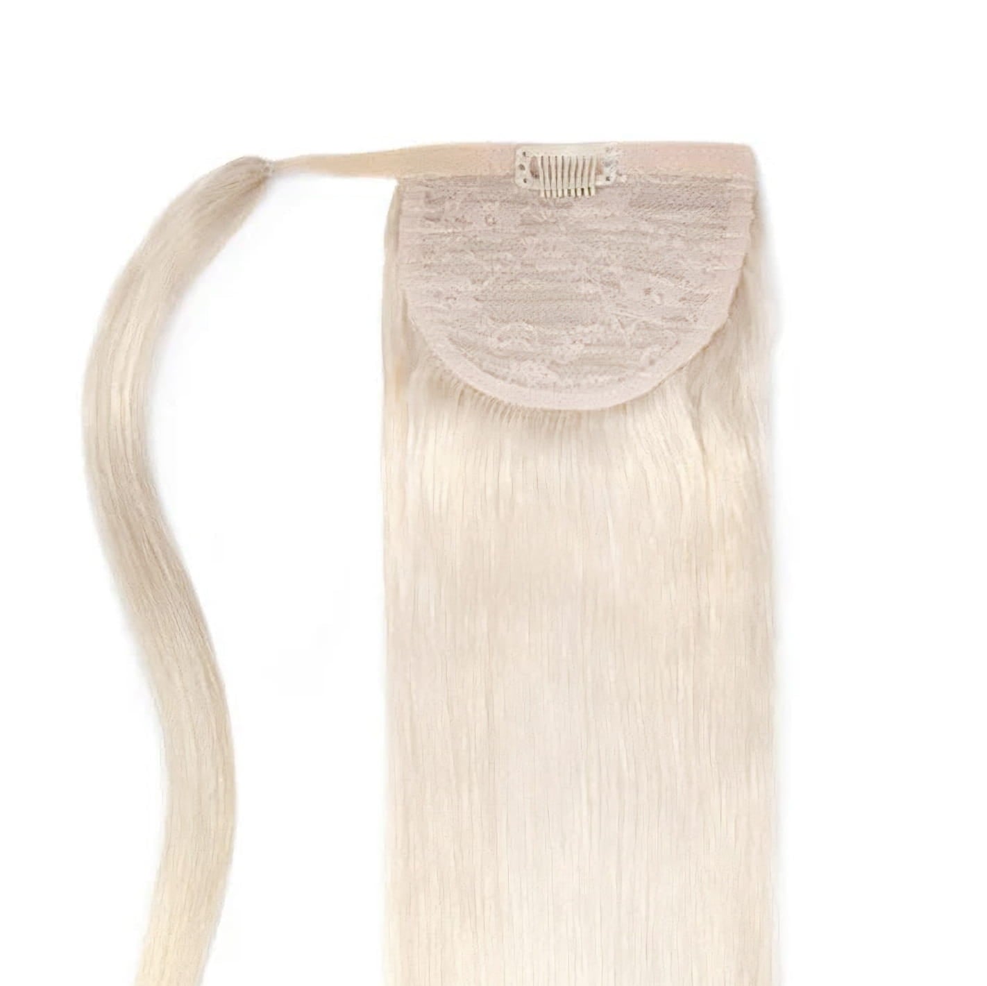 Lightest Blonde (#60) Straight Up Wrap Around Ponytail: Extension attachment method