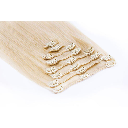 Bleach Blonde (#613) Classic Ful Head Hair Extensions: attachment method