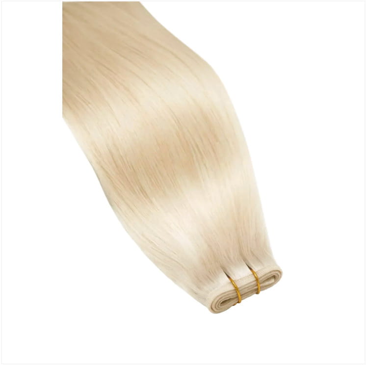 Bleach Blonde (#613) Remy Royale Flat Weft Hair Extension: extension close up
