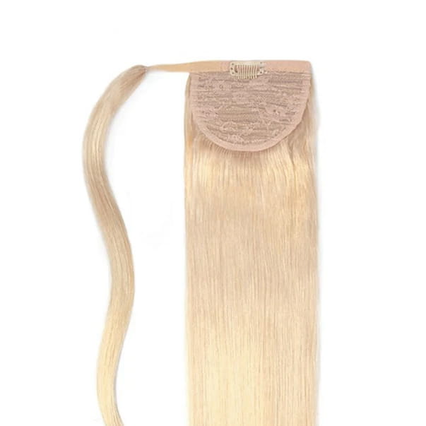 Bleach Blonde (#613) Wrap Around Ponytail Hair Extension: attachment method